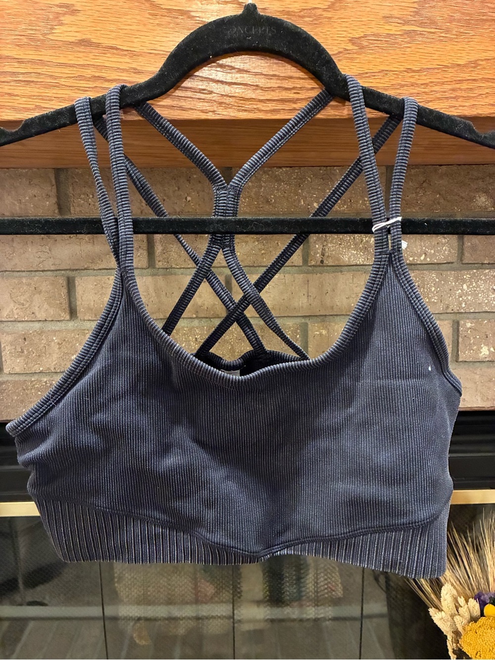 Target Ribbed Criss Cross Back Bralette Tank Black Charcoal L/XL